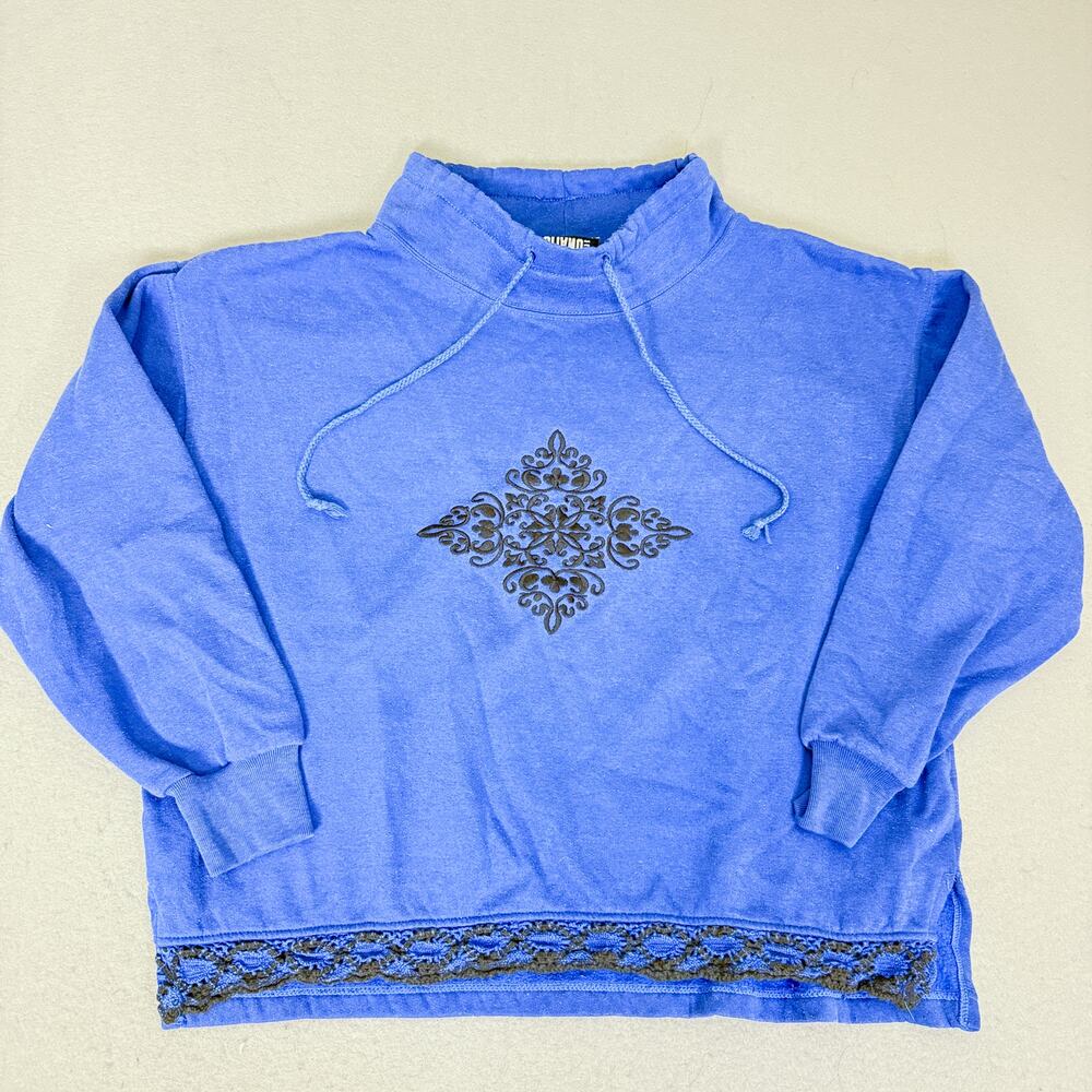Gitano Blue Sweatshirt Women’s L Lace Hem Mock Neck Pullover Top